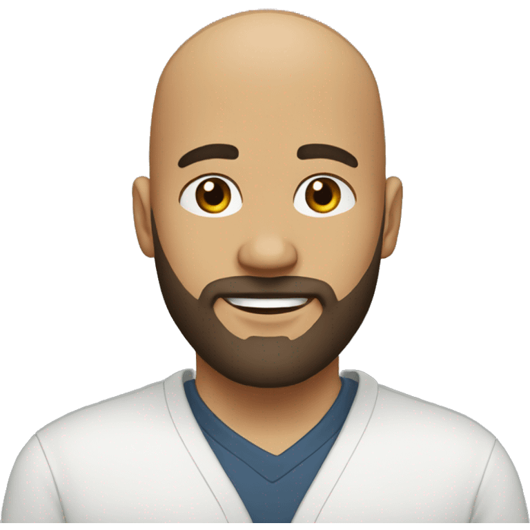 Adult, 33 years old, bald, wears beard, white, dark brown eyes, A mole on the left side of the face  emoji