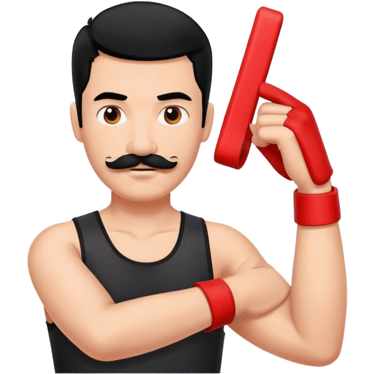 Man with black hair short, square mustache and red arm band emoji