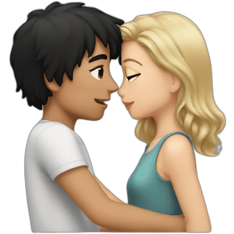 Boy black hair kissing girl emoji