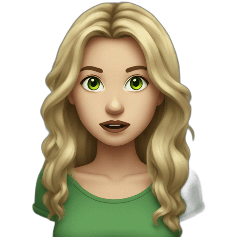 24 year old female artist with crazy temper long dark blonde hair and green eyes emoji