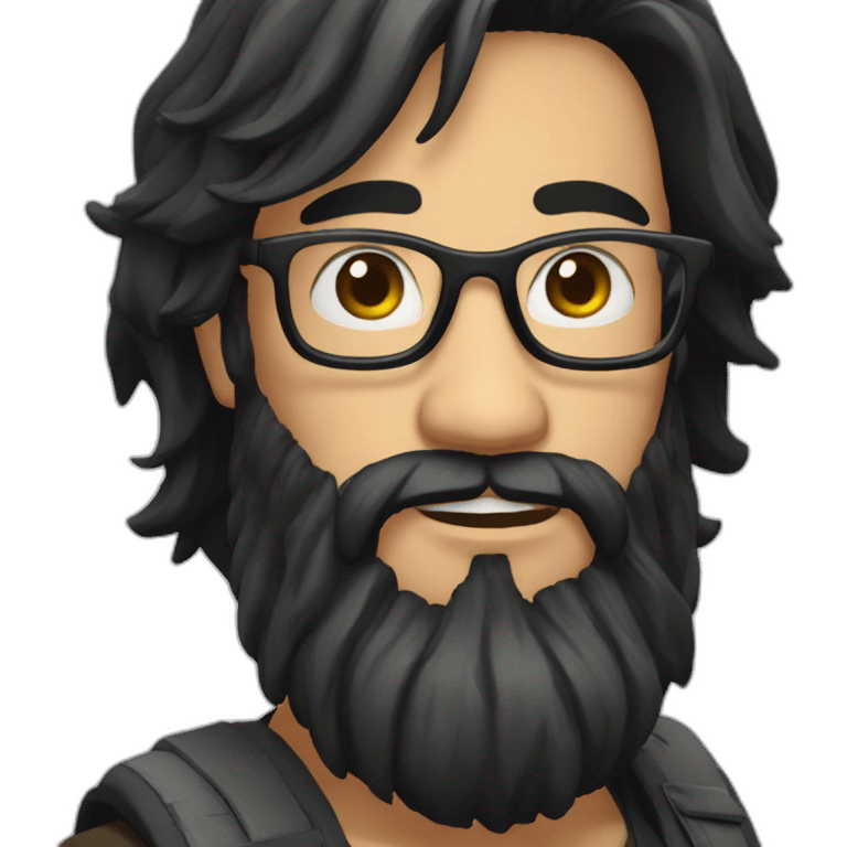 Guy with long black hair and beard and glasses emoji