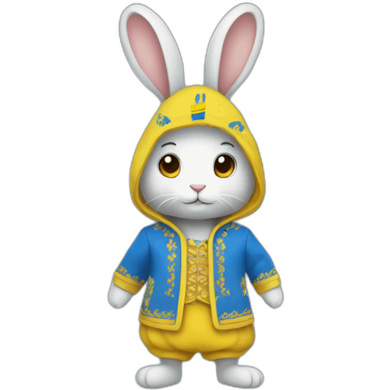 the rabbit is dressed in a costume in the color of the Ukrainian flag emoji