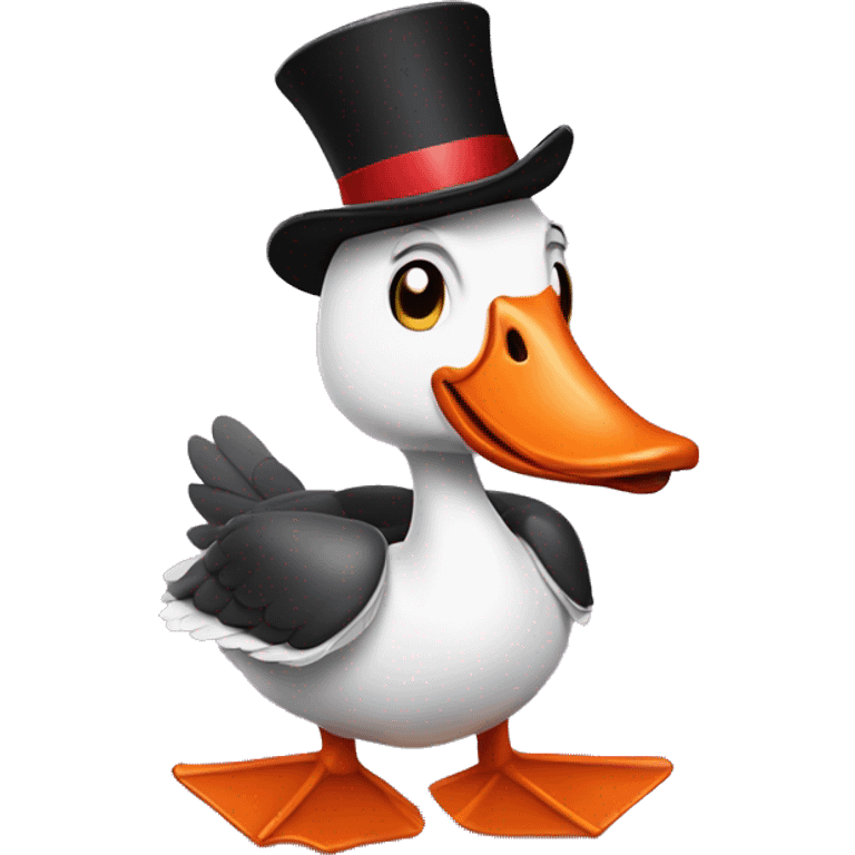 Goose with clown shoes and top hat emoji