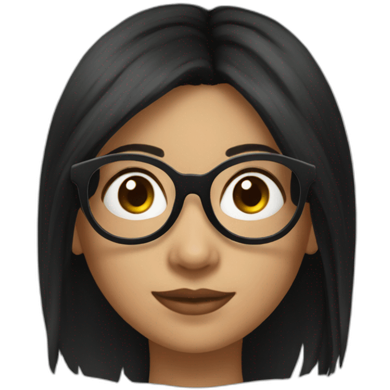 a portuguese girl with black long hair on a pony tail and black rounded glasses emoji