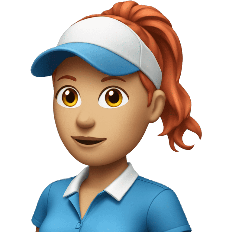 a female golf coach with red hair, blue shirt emoji