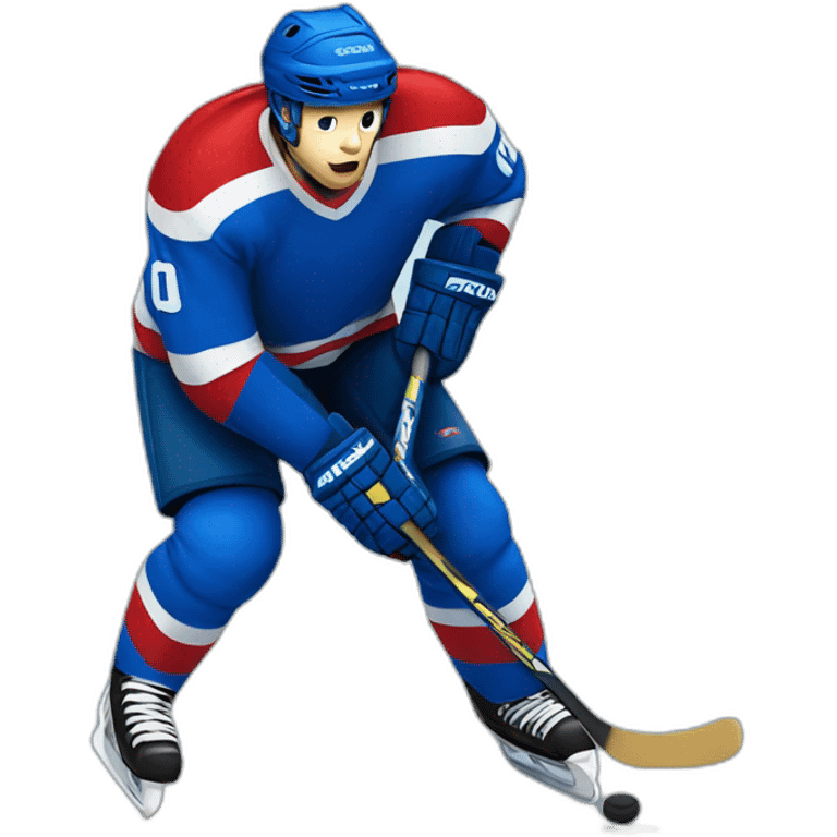 hockey fan wearing blue and red jersey emoji