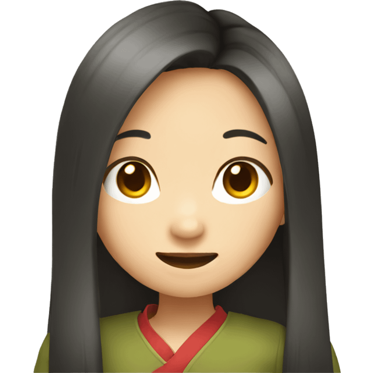 chinese girl with long hair pointing at her emoji