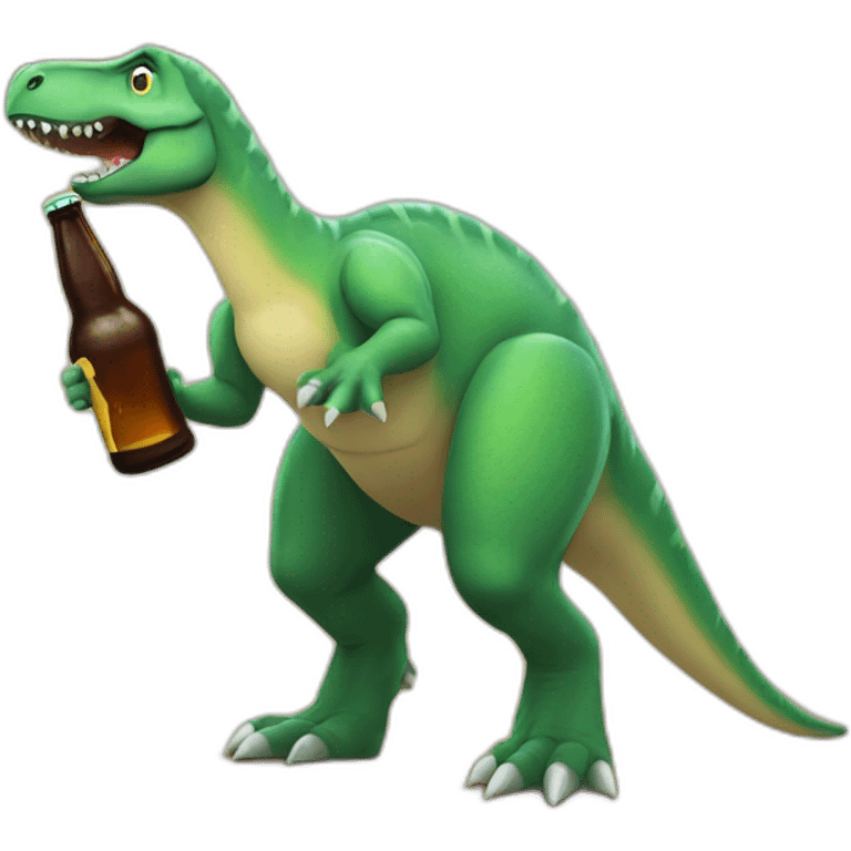 Dinosaur with a beer bottle emoji