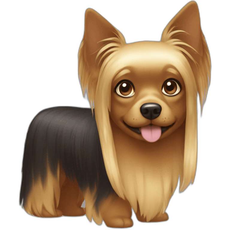 Mini pincher dog y chica con pelo largo y flequillo castaño  emoji