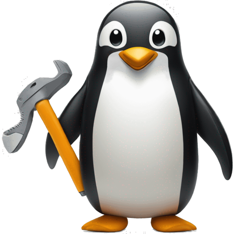 penguin with a huting tool with both arms smiling emoji