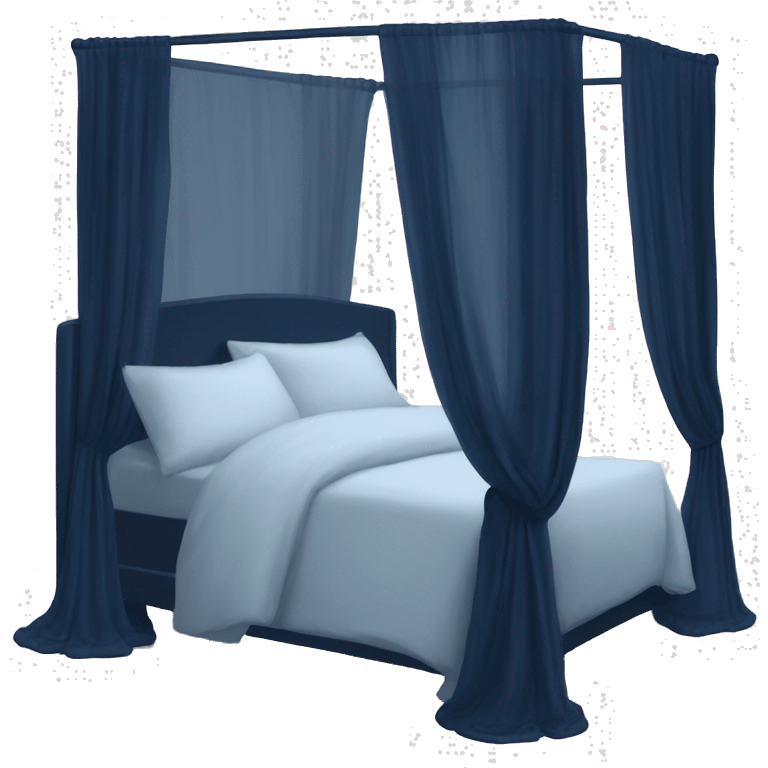 Midnight blue canopy bed with sheer curtains emoji