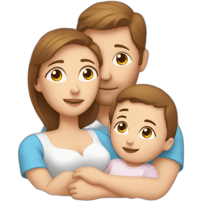 white mom with brown hair and white dad cuddling with a baby emoji