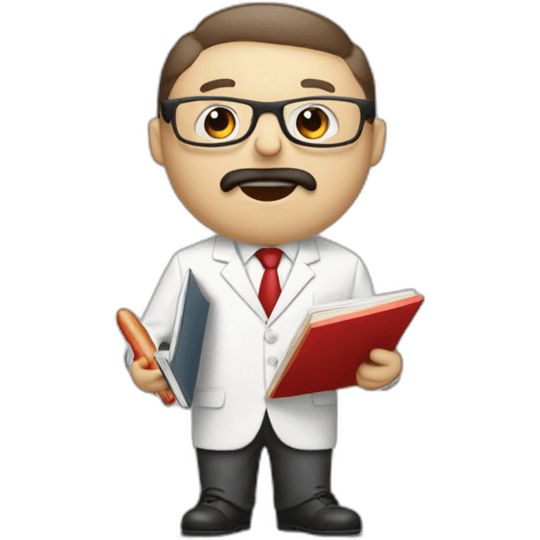 A professor with white suit and red tie and a panda eating hotdogs and holding a book emoji