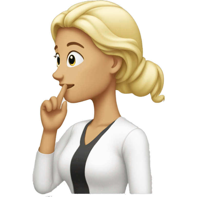 Blond woman with hand touching her nose emoji