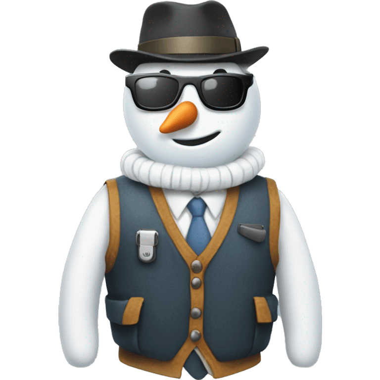 snowman with vest and sunglasses holding a code book emoji