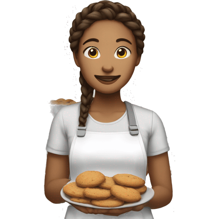 quarteron woman with brown dark braids baking cookies emoji