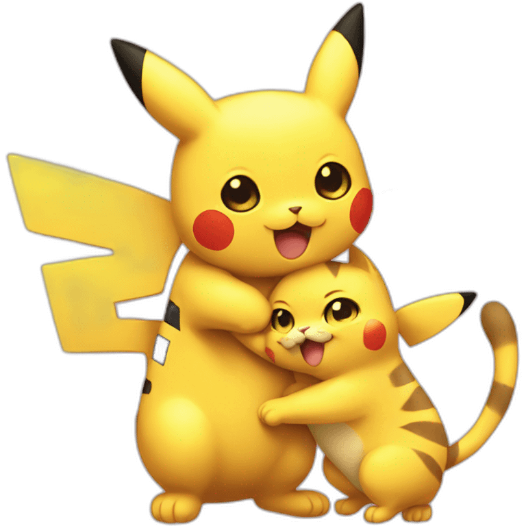 cat and pikachu hug emoji