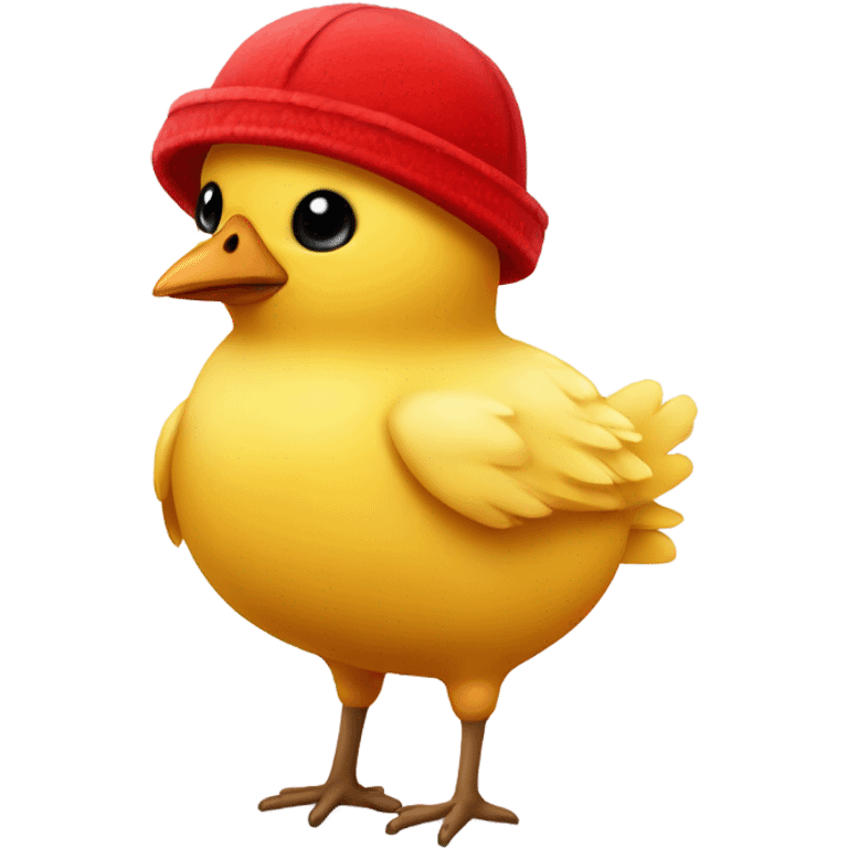 Yellow feminine chicky with eyelashes and red ushanka hat emoji