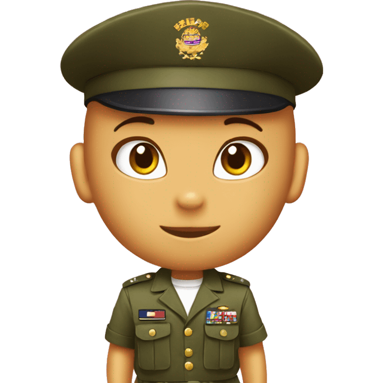 Hello kitty; tanned boy kitty in military uniform emoji