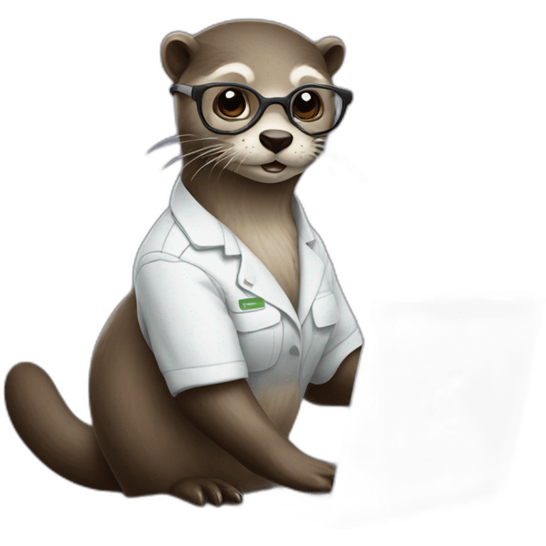 female vet otter with glasses use a macbook emoji