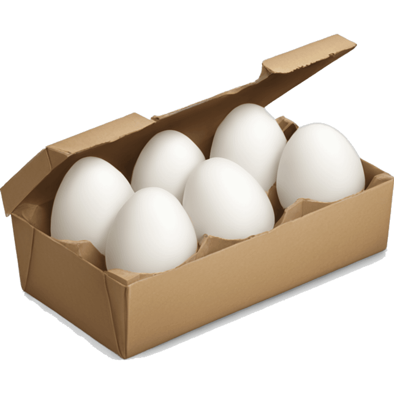 Realistic open carton of white eggs. emoji