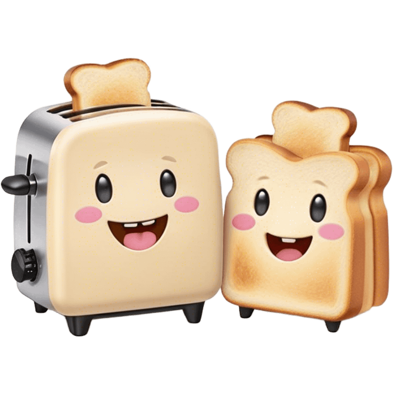 Cute Kawaii Toaster, tiny and square, soft pastel cream with a happy smile, chubby cheeks, two little toast slices popping out, giggling in excitement! emoji