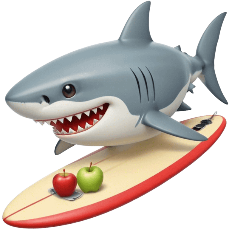 Shark eating apples on a surf board emoji