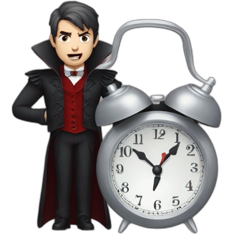 handsome vampire with alarm clock emoji