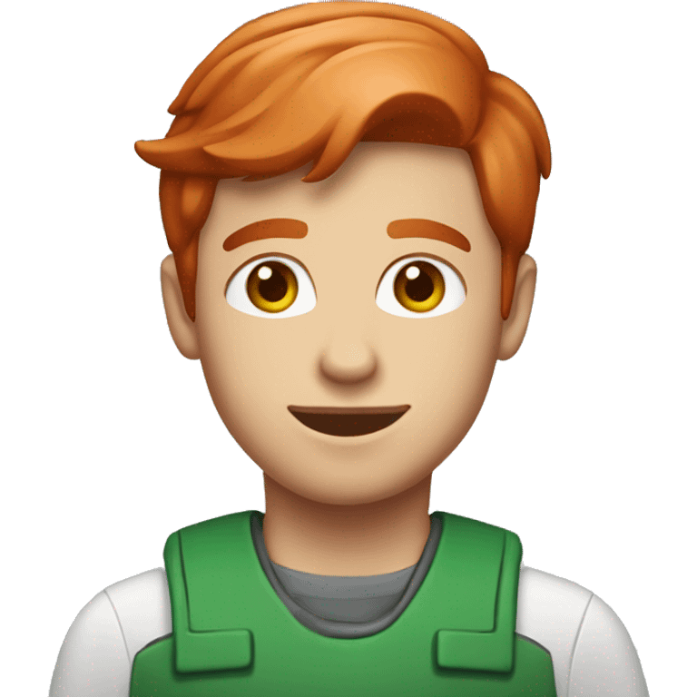 A young guy with fair skin and red hair is an oil company employee in a green helmet emoji