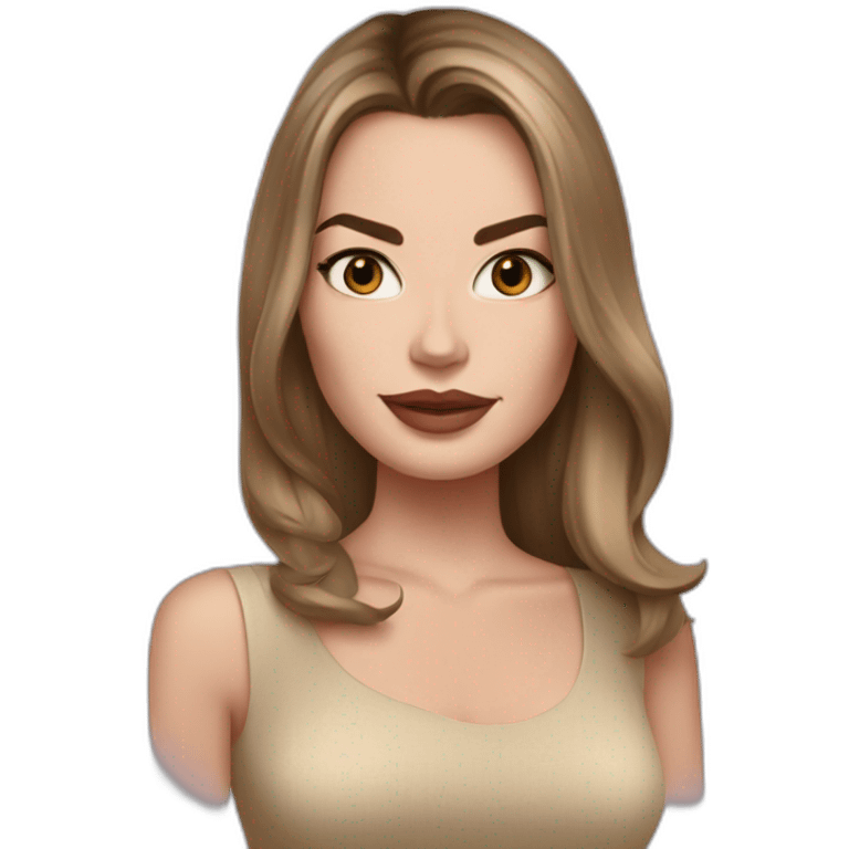 Margot Robbie with brunette long hair in a beige top emoji