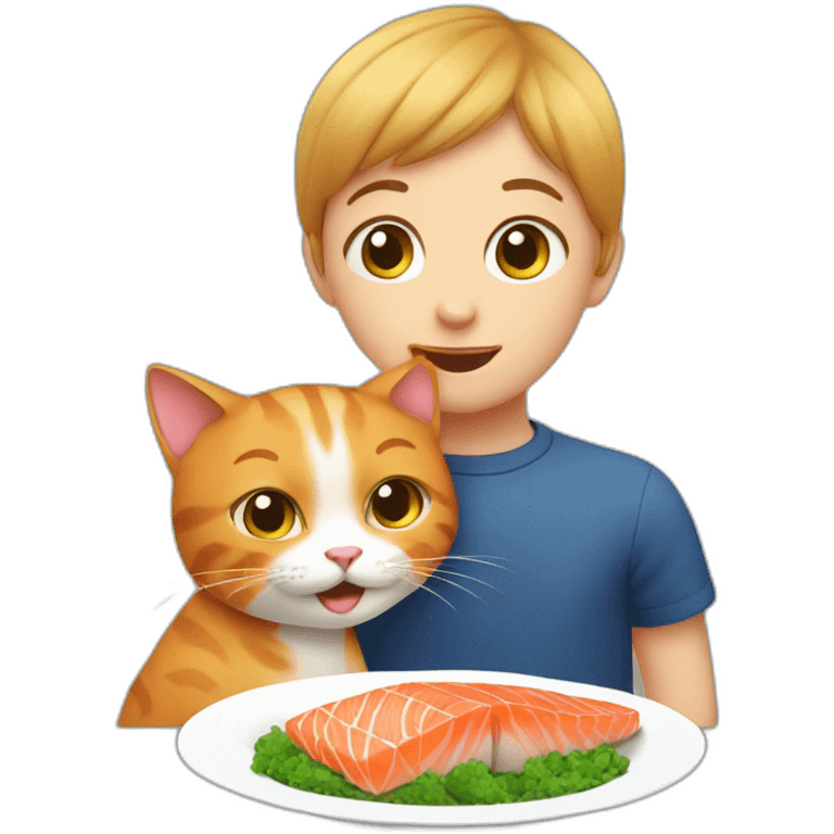 a cat on a child who eats salmon emoji