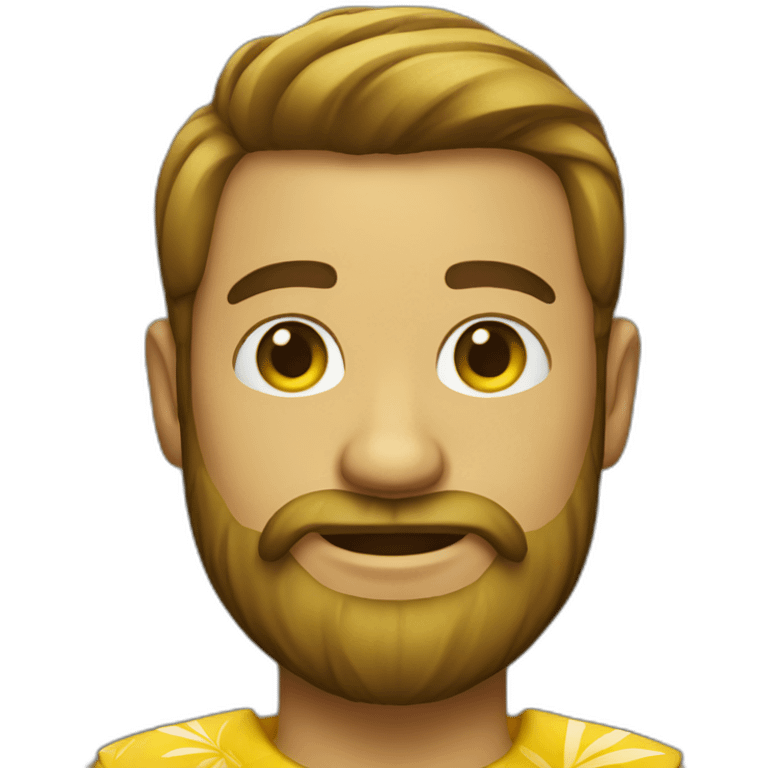 guy with yellow hawaiian skirt beard emoji