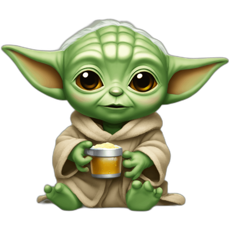 Bébé yoda avec une biére emoji