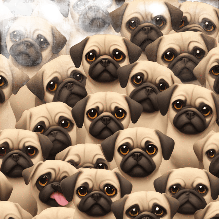 32 Pugs in the shape of a heart emoji