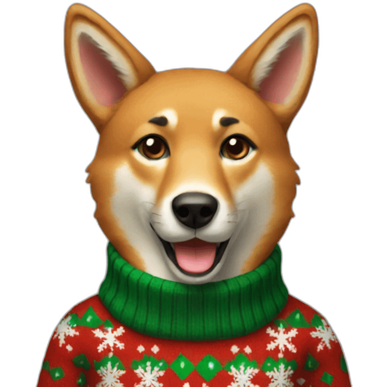 A dingo dressed wearing a Christmas sweater emoji