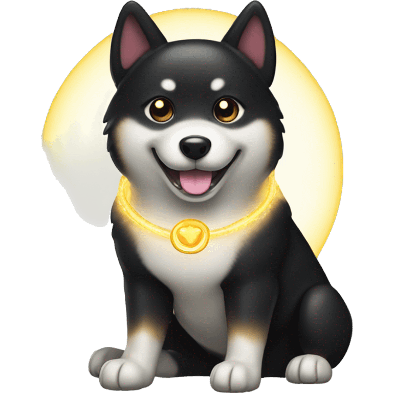 Black Shiba Inu smiling face with halo emoji