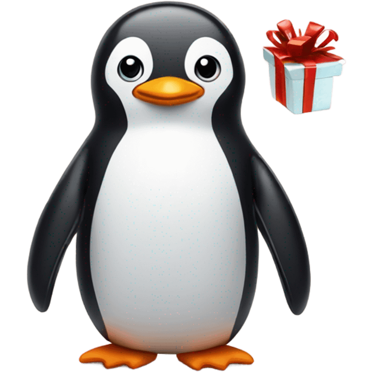 Penguin with a gift emoji