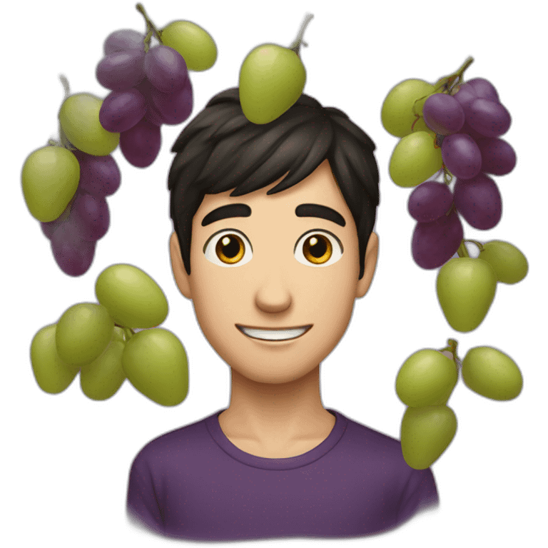 Young dark haired Guy with long nose throwing grape fruits emoji