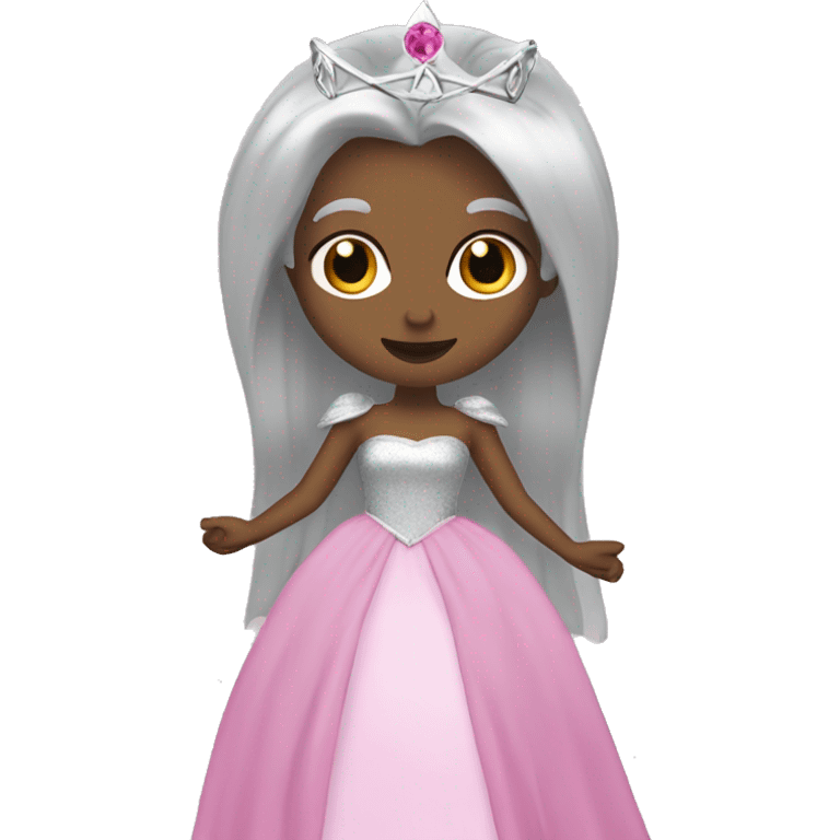 glimda from wicked, long straight hair, silver crown and pink gown emoji