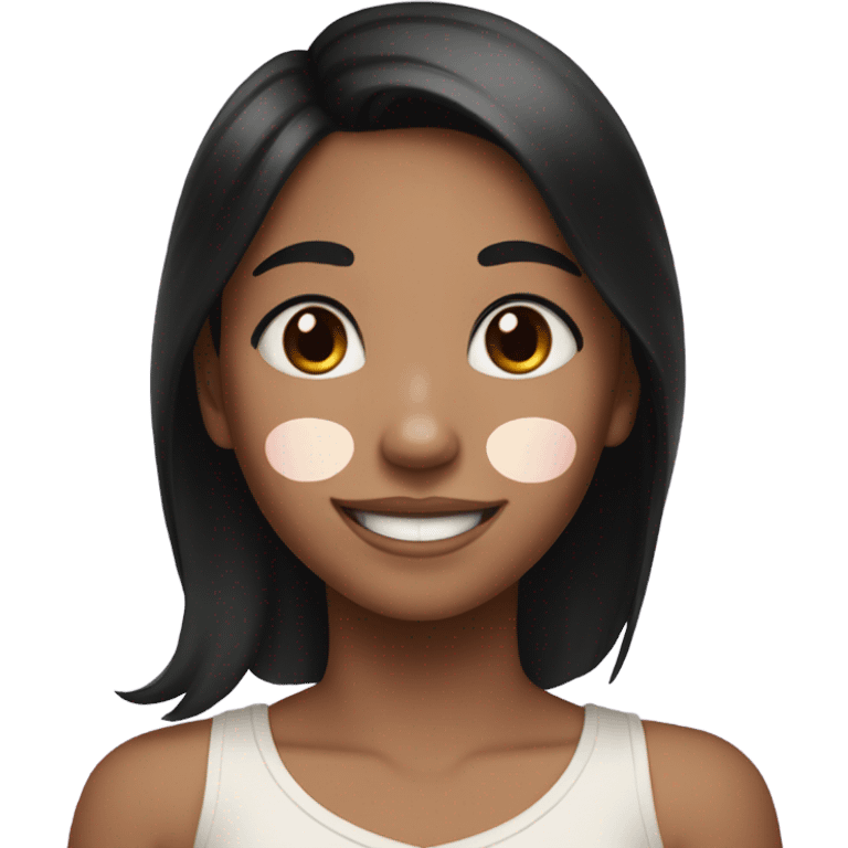 smiling girl with black hair and a brown heart shaped birthmark on her cheek emoji