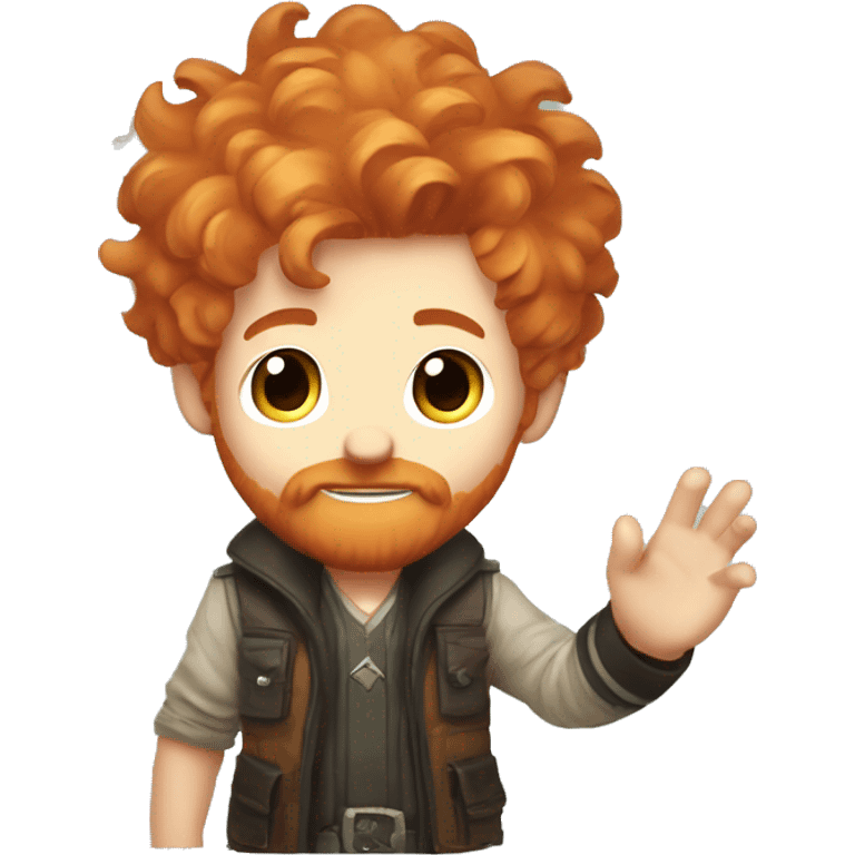 Chibi style little ginger scruffy hair bearded man  waving, destiny 2 fashion emoji