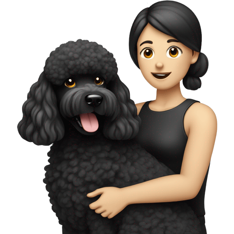 Men with white skin and black haired and beard hugs her Black-Poodle-Black-dog emoji