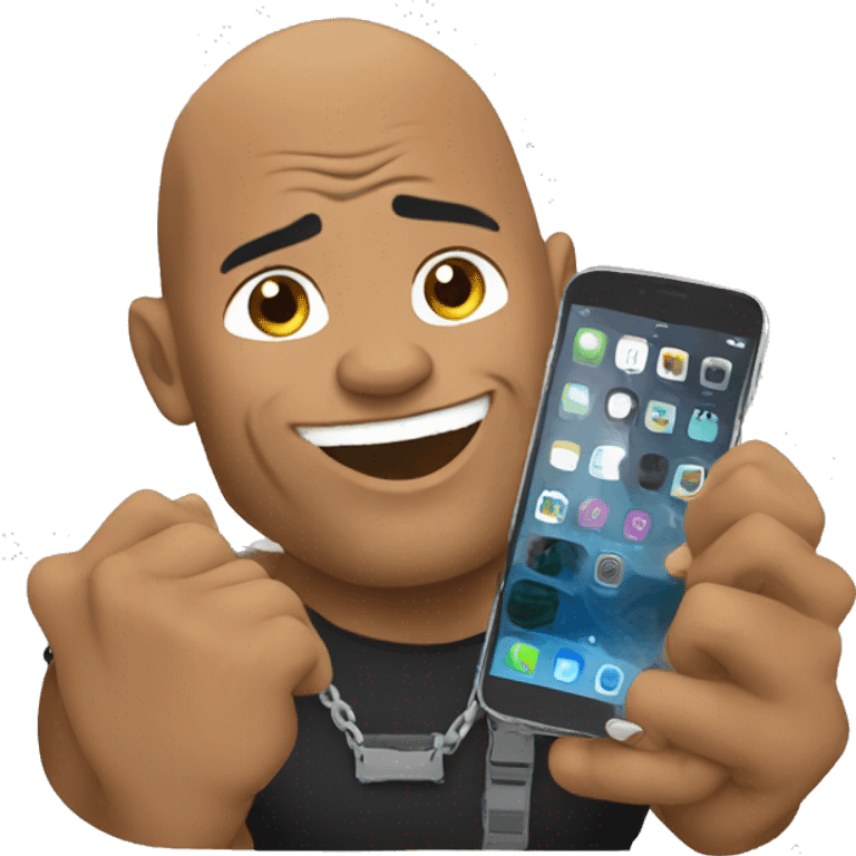 the rock with mobile phone emoji