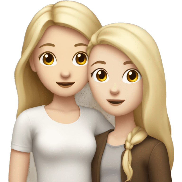 Girl adult with blond straight hair and white skin hugging teenage girl with pale white skin and brown hair emoji