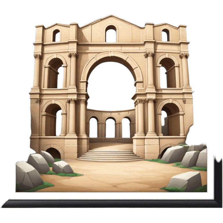 Cinematic Realistic Pula Arena Landmark Emoji, presenting the grand Roman amphitheater with towering stone arches. emoji