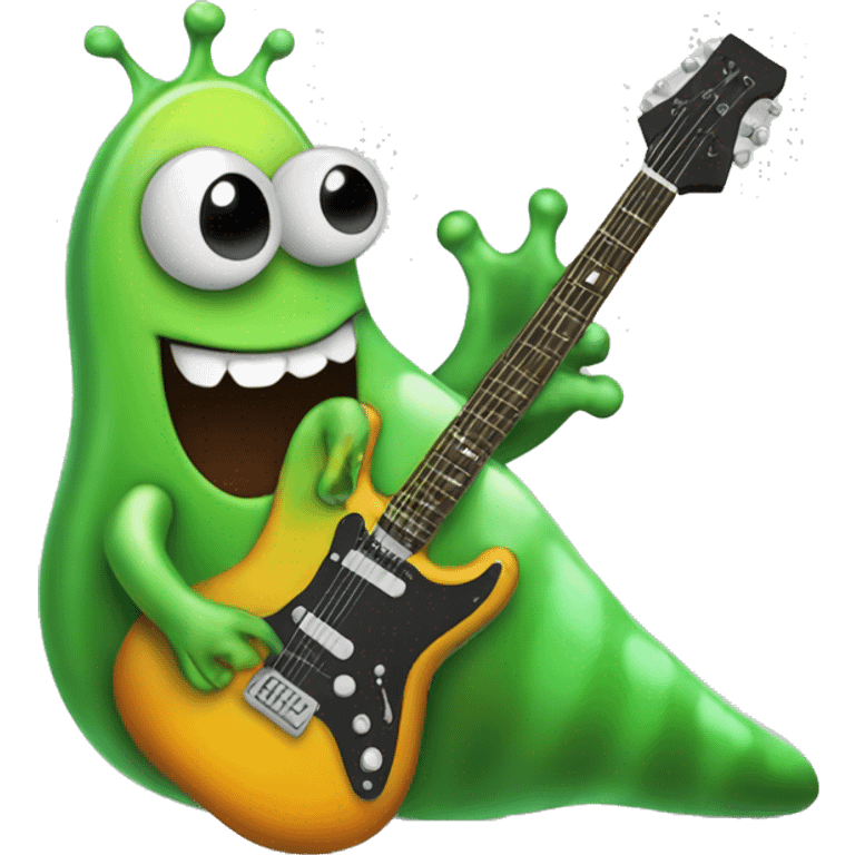 Happy slimy slug playing electric guitar emoji