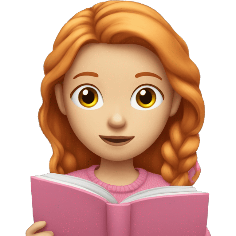 Ginger haired girl with pink sweater reading book emoji