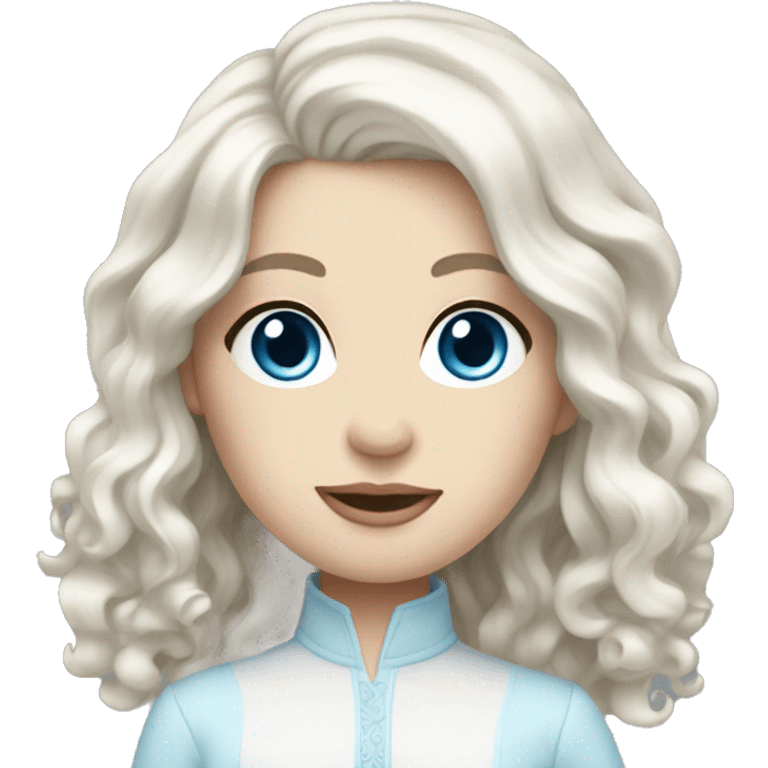 pale girl, long wavy black hair, blue eyes, luxury emoji