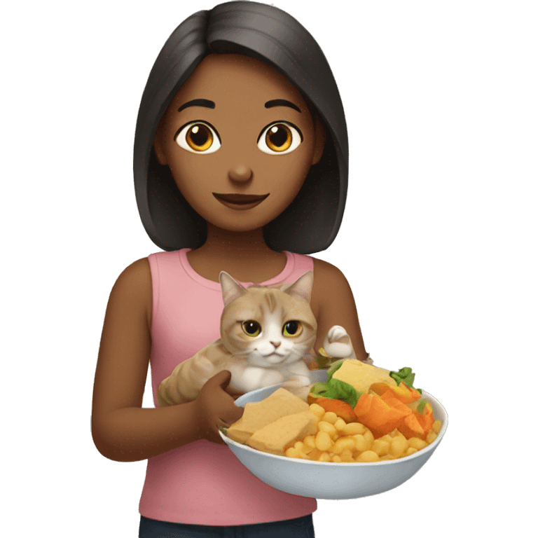 girl with cat and food emoji