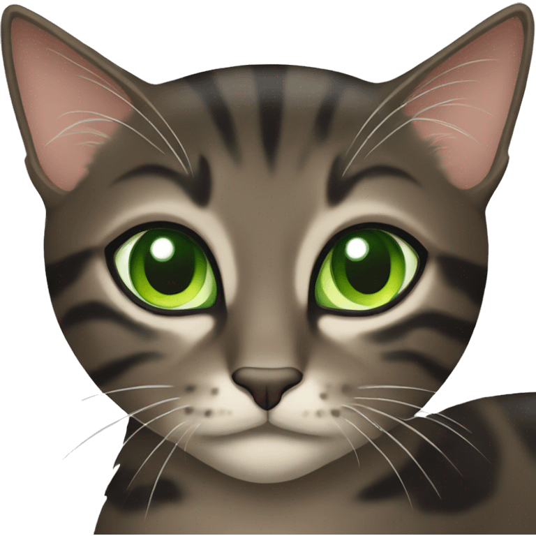 Dark Brown and black tabby cat with green eyes emoji